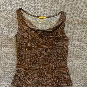 Brown/Orange/Tan/Gold Swirl Pattern Women's Top